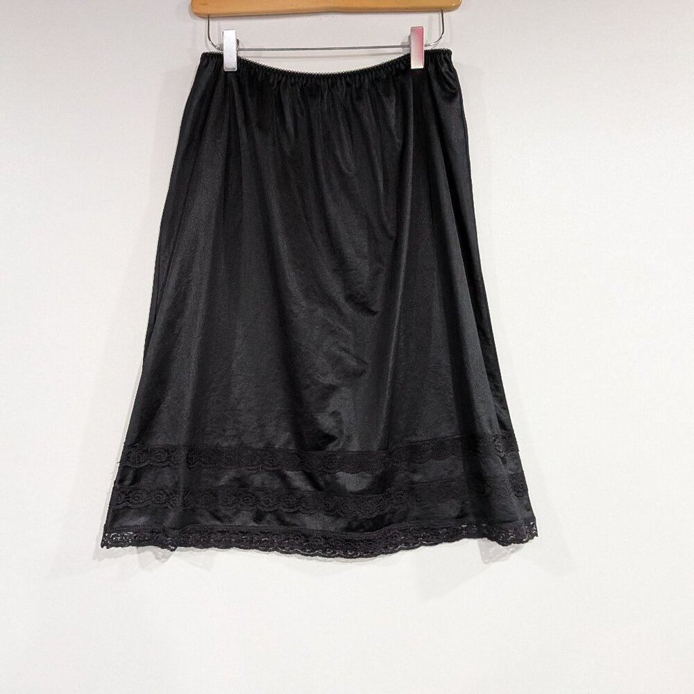 Pink Lady Elastic Waist Slip with Lace Trim Black VINTAGE Size Large